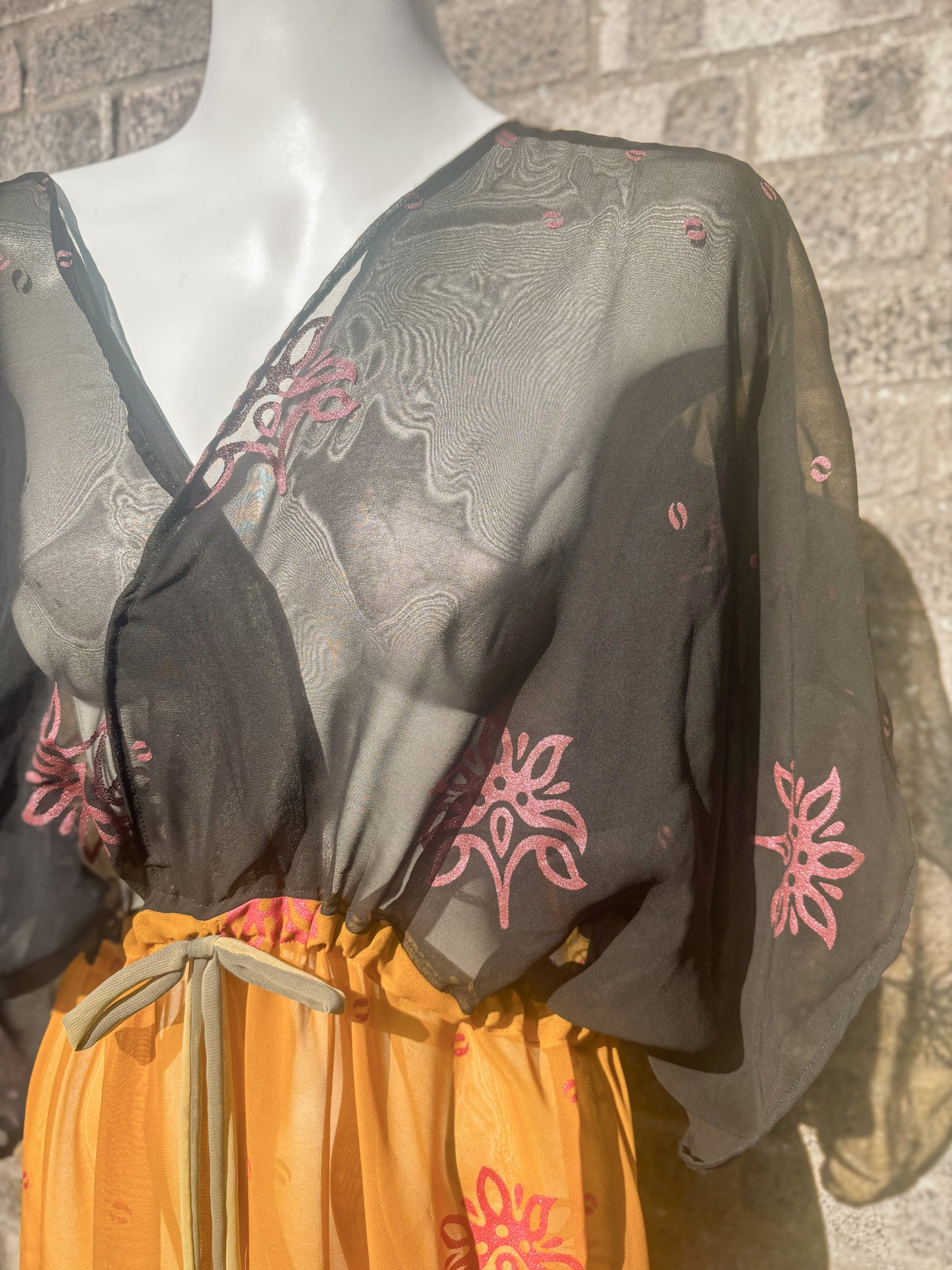 Black & Gold Goddess Dress - Handmade from Vintage Fabric
