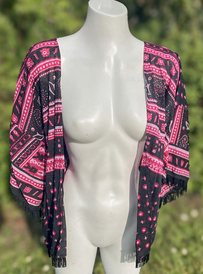 Black Boho Kimono - Handmade from Vintage Saris