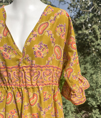 Lime Frilled Maxi Dress - Handmade from Vintage Fabric