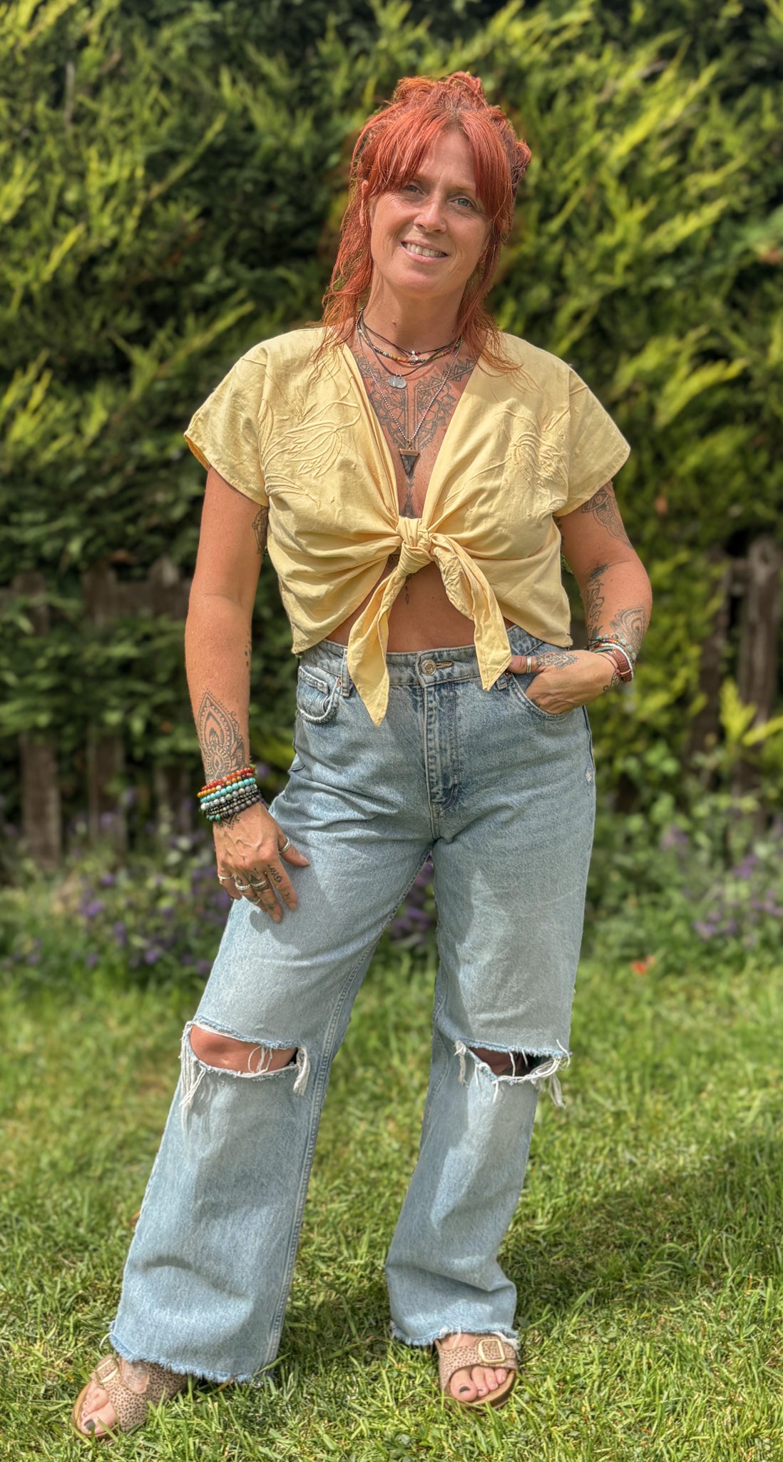 Reverse Top - Handmade from Butter Yellow Vintage Textiles