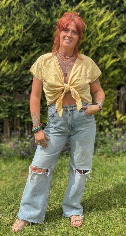 Reverse Top - Handmade from Butter Yellow Vintage Textiles