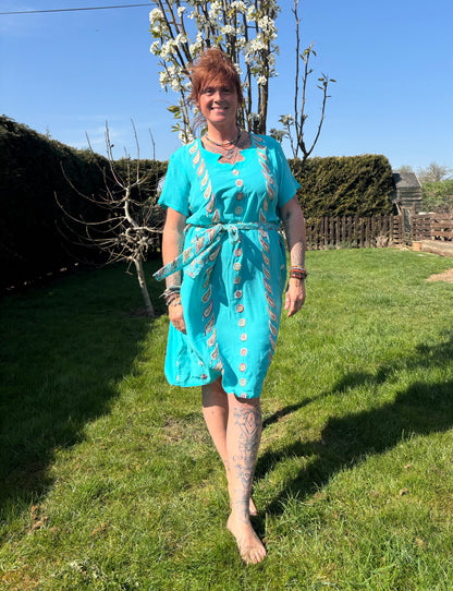Turquoise Short Sleeved Tunic Dress
