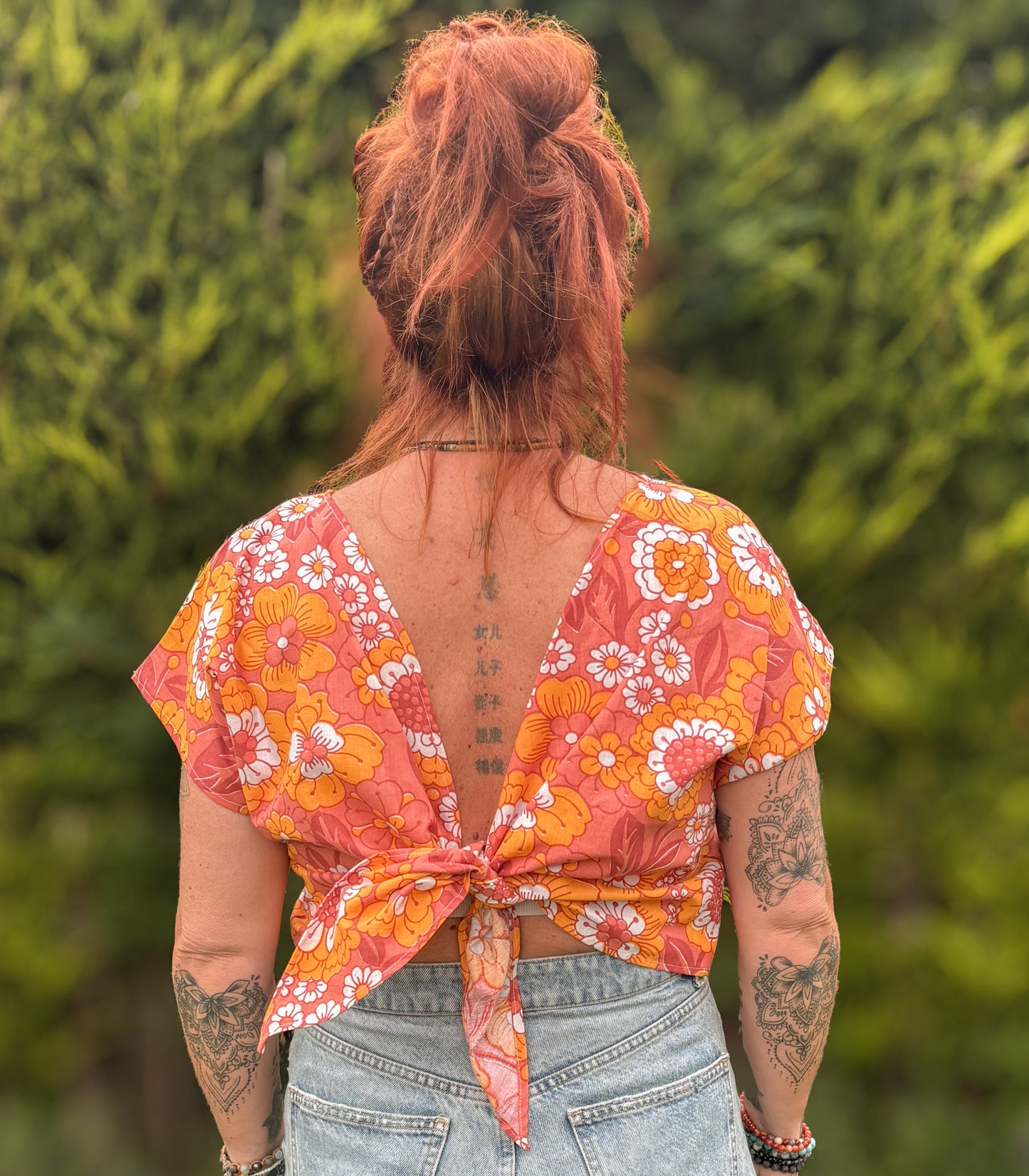 Reverse Top - Handmade from Orange Floral Vintage Textiles