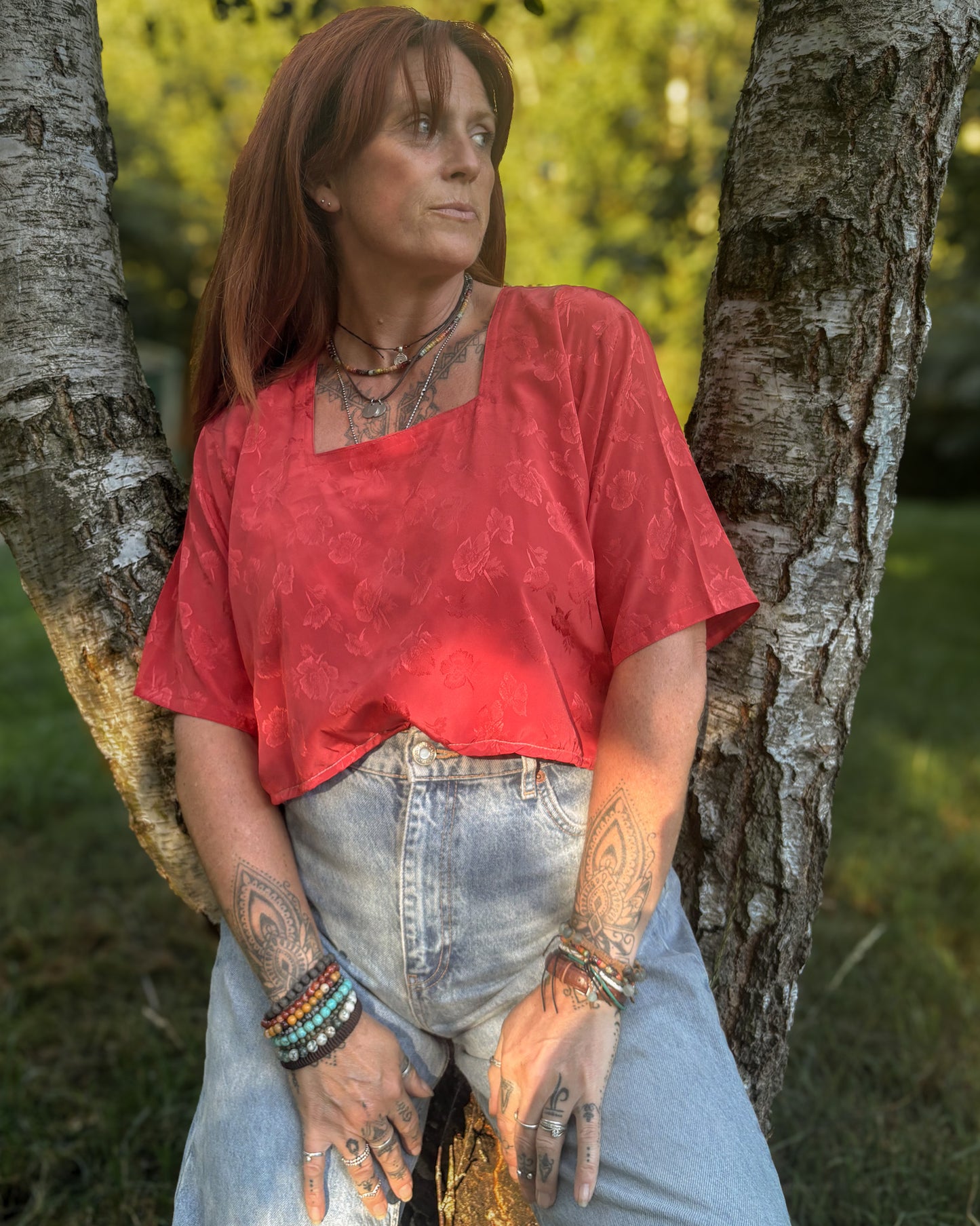 Raspberry Floral Reimagined Vintage Crop Top