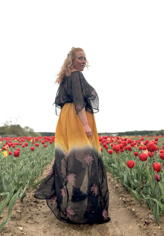 Black & Gold Goddess Dress - Handmade from Vintage Fabric