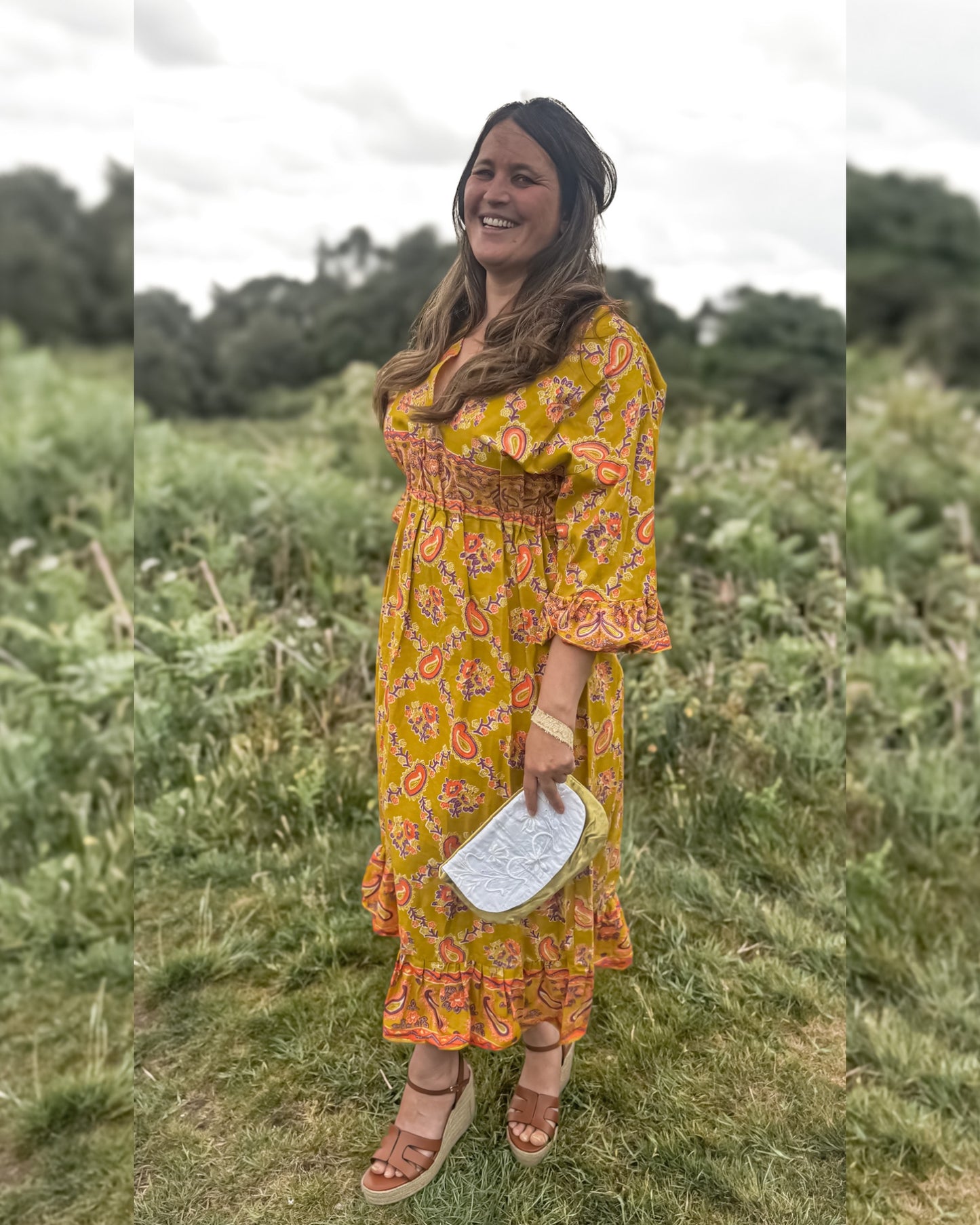 Lime Frilled Maxi Dress - Handmade from Vintage Fabric