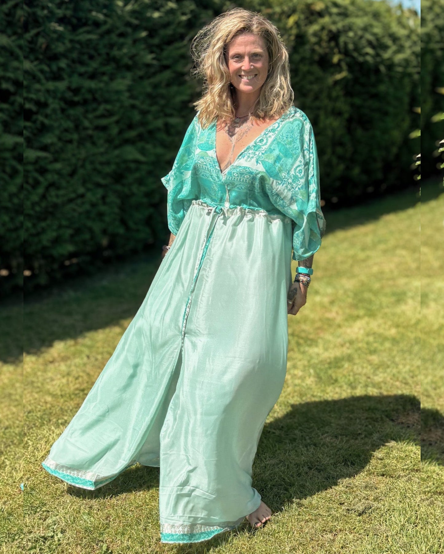Turquoise Goddess Dress - Handmade from Vintage Fabric