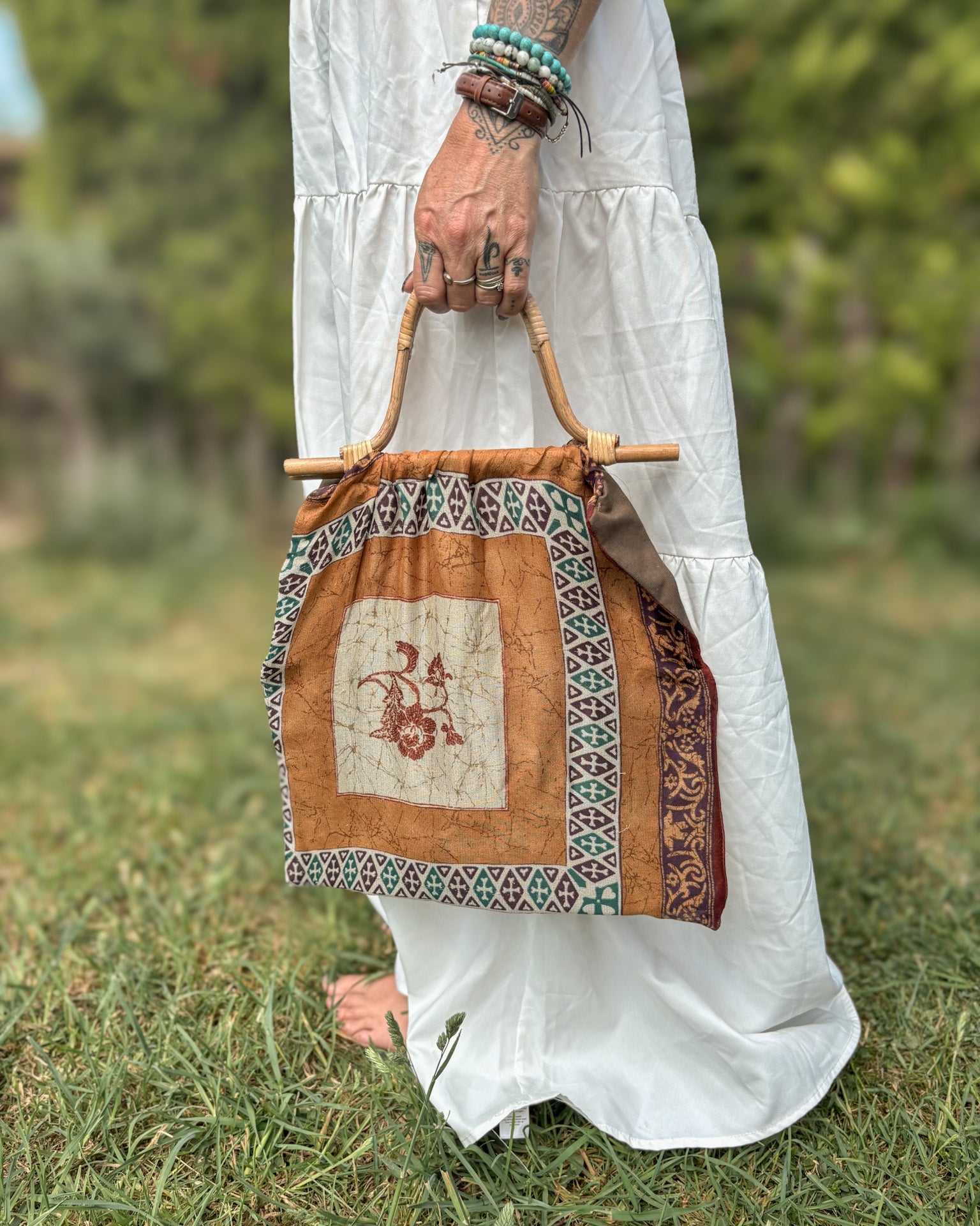 bamboo handle brown tote