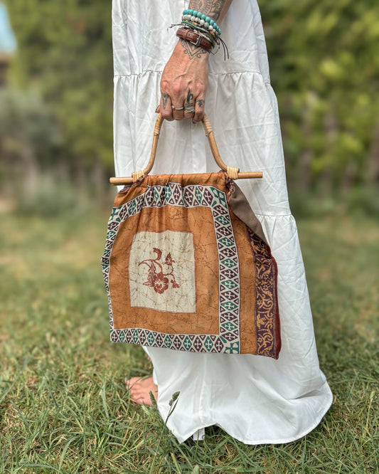 bamboo handle brown tote