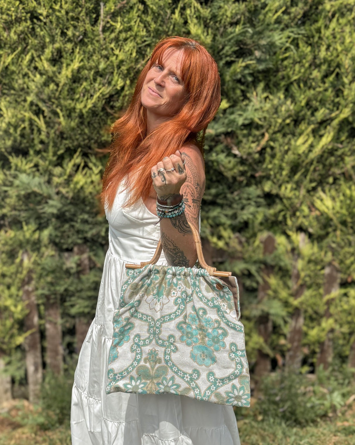 bamboo handle teal tote
