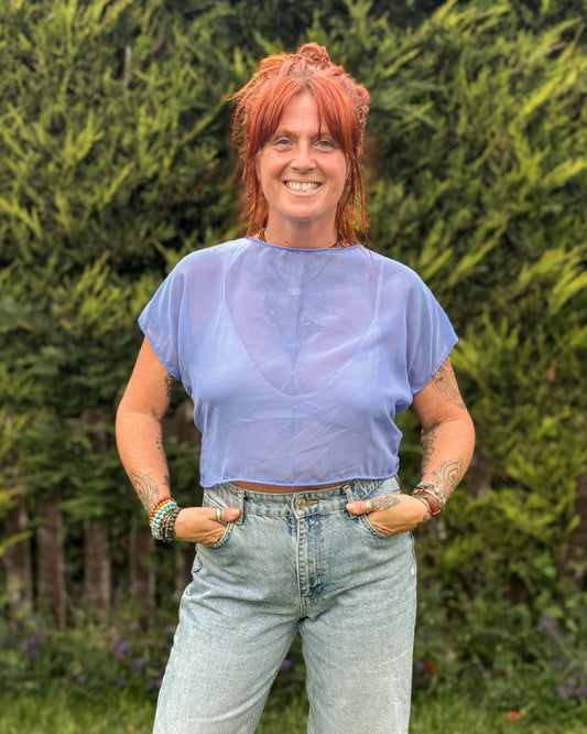Reverse Top - Handmade from Cornflower Blue Vintage Textiles