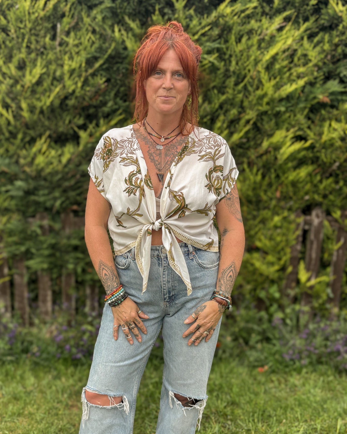 ivory floral floral reverse top 