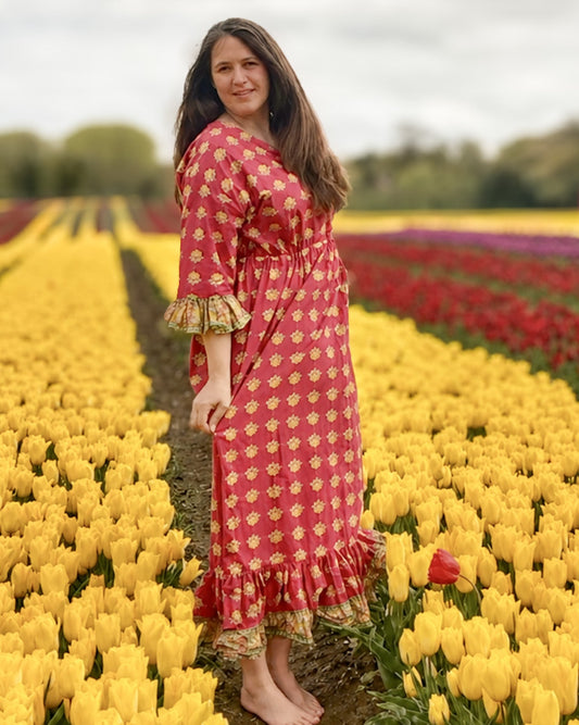 pink frilled maxi dress 